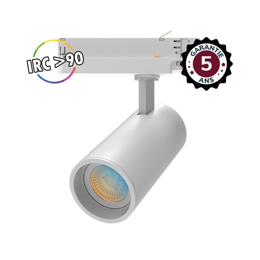 [100201] Spot LED sur Rail Blanc 15W CCT IRC90 GARANTIE 5 ANS