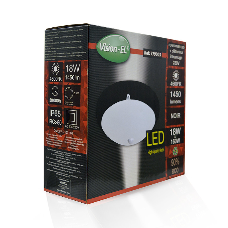 LED Hublot + Detector IR Ø300 18W 1450LM 4500K IP65 Zwart