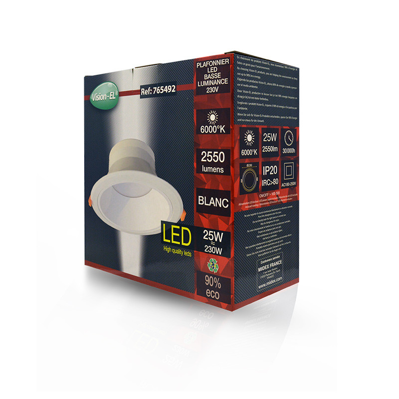 Downlight LED Wit rond lage luminantie Ø230mm 25W 6000K