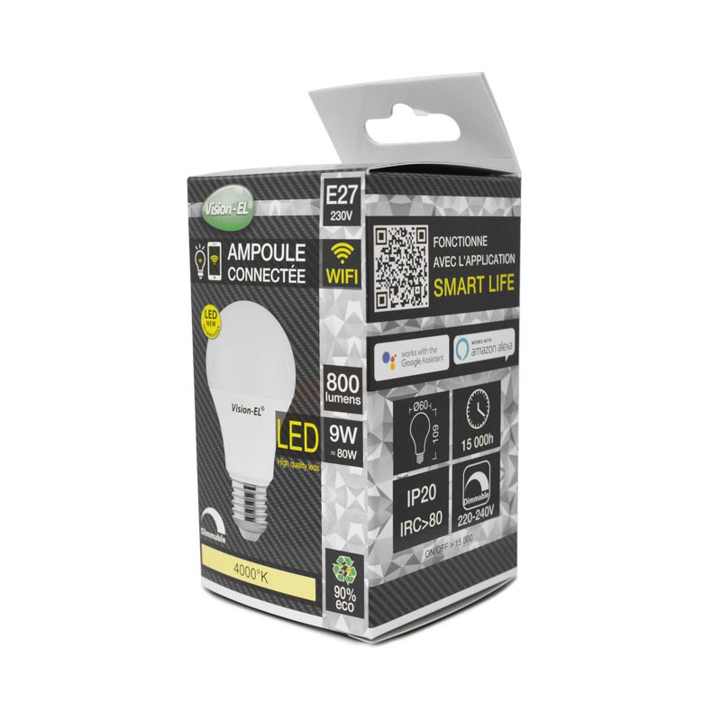 Aangesloten LED Lamp E27 WIFI 9W 4000K + Dimbaar