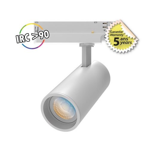 [100201] Spot LED sur Rail Blanc 15W CCT IRC90 GARANTIE 5 ANS