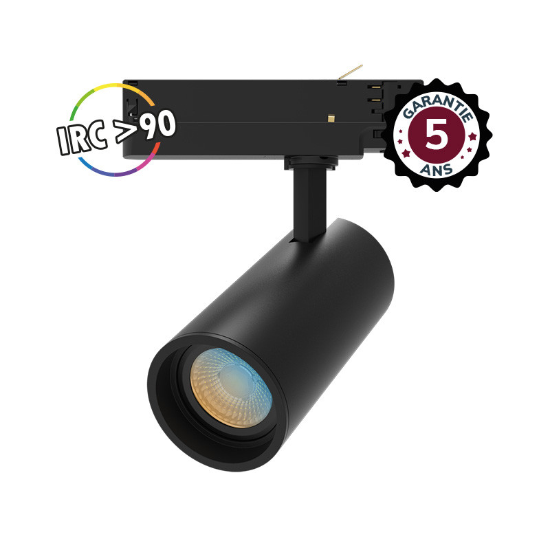 SPOT LED SUR RAIL NOIR 15W CCT IRC90 GARANTIE 5 ANS
