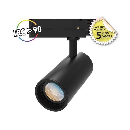 [100204] SPOT LED SUR RAIL NOIR 25W CCT IRC90 GARANTIE 5 ANS