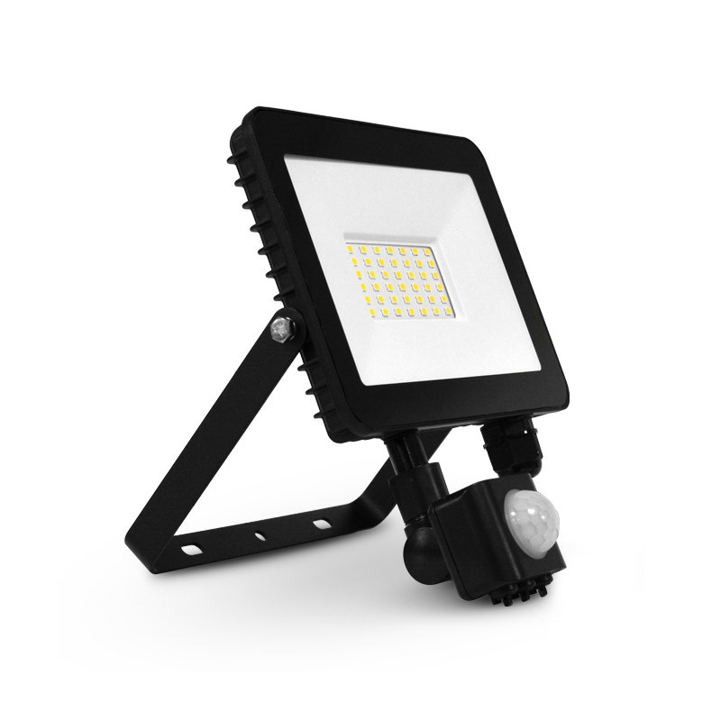 Projecteur LED Plat Noir 30W 6000K + Détecteur