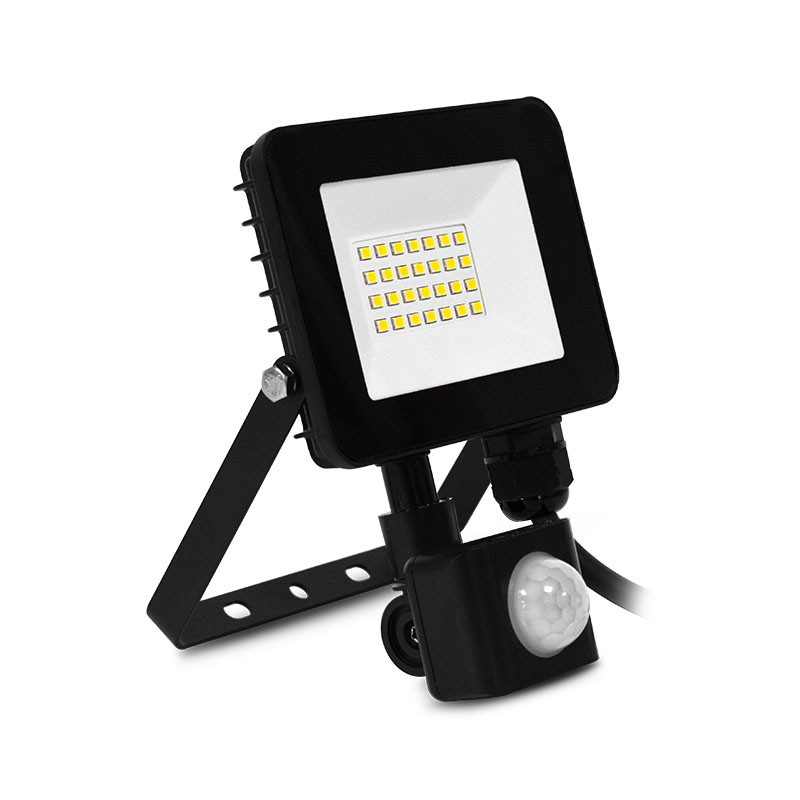 PROJECTEUR LED PLAT NOIR 20W 4000K + DÉTECTEUR