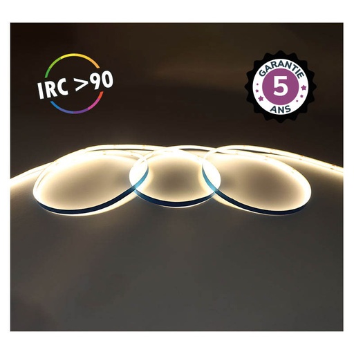[100516] Bandeau LED COB 3000K 5 m 320 LED/m 9W/m IP20 - 24V - Garantie 5 ans