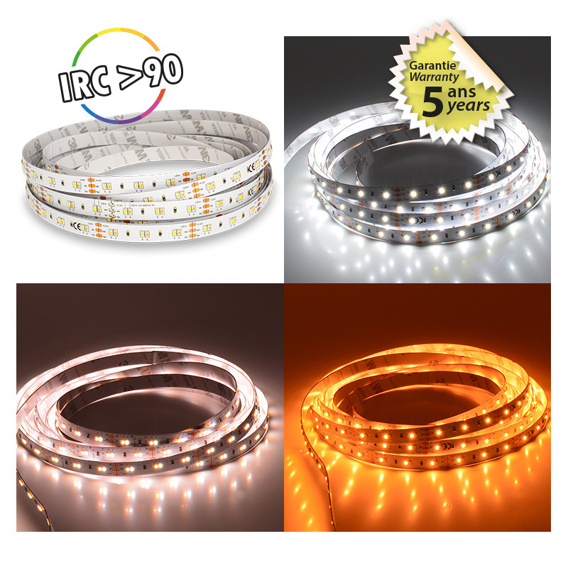 LED STRIP CCT 5M 120 LED/M 10W/M IP20 DIMBAAR - 24 V - 5 JAAR GARANTIE