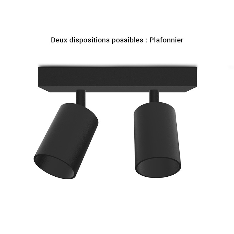ARMATUUR PLAFOND / WAND ZWART 2 SPOTS GU10