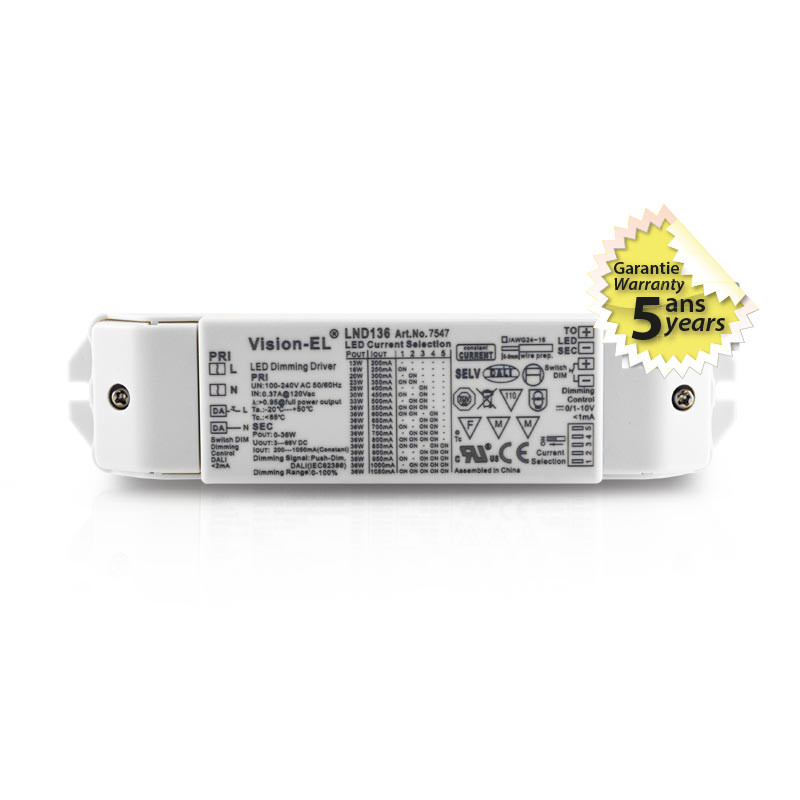 Alimentation pour LED 13-36W, 3-66VDC, Dimmable DALI / PUSH / 0-10V