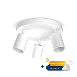 [101073] ARMATUUR PLAFOND WIT 3 SPOTS GU10